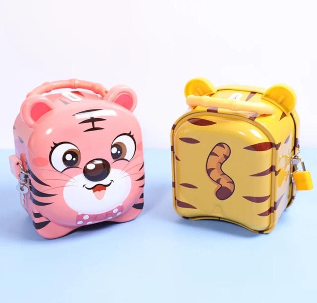Cute Tiger Money Saving Box, Cartoon Money Piggy Bank, Mini Piggy Bank with Handle And Lock, Metal Body Money Saving Coin Bank for Children, Coin Saving Box for Kids Girls Boys, Adorable Saving Pot Money Box Cute Tiger Money Saving Box, Cartoon Money Piggy Bank, Mini Piggy Bank with Handle And Lock, Metal Body Money Saving Coin Bank for Children, Coin Saving Box for Kids Girls Boys, Adorable Saving Pot Money Box
